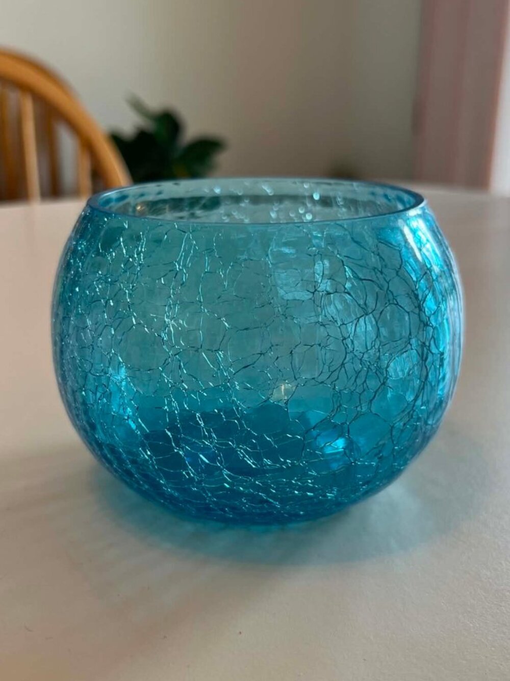 Vintage turquoise blue crackle glass decorative bowl / candy dish